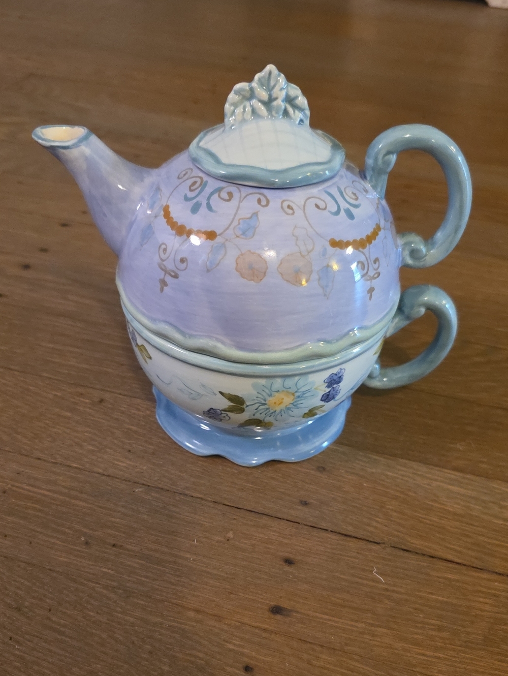 Tracy Porter Lavender and Pale Blue Floral Ceramic Tea-for-One Set